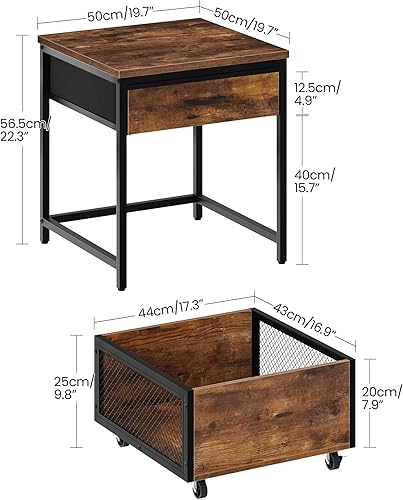 Miniatura 5 de Mesa auxiliar estrecha y mini soporte para refrigerador con almacenamiento, mesa auxiliar delgada con cesta de tela, mini gabinete de nevera con