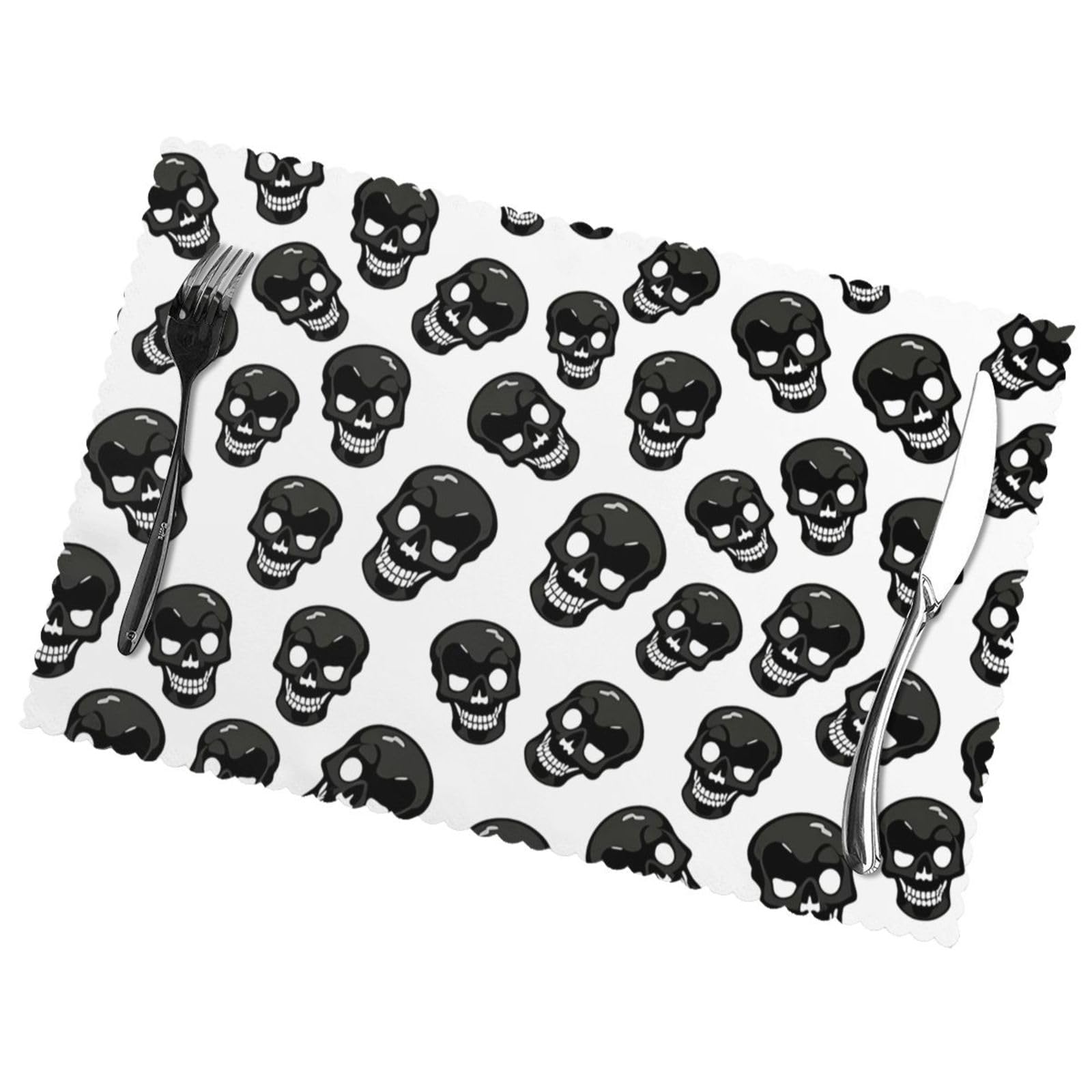 12x18 Inchplacemats Set of 6, Skull Place Mats for Kitchen Dinning, Heat Resistant Anti Slip Table Mats, Waterproof Washable Placemat for Indoor Outdoor Party Kitchen Dining Table Décor