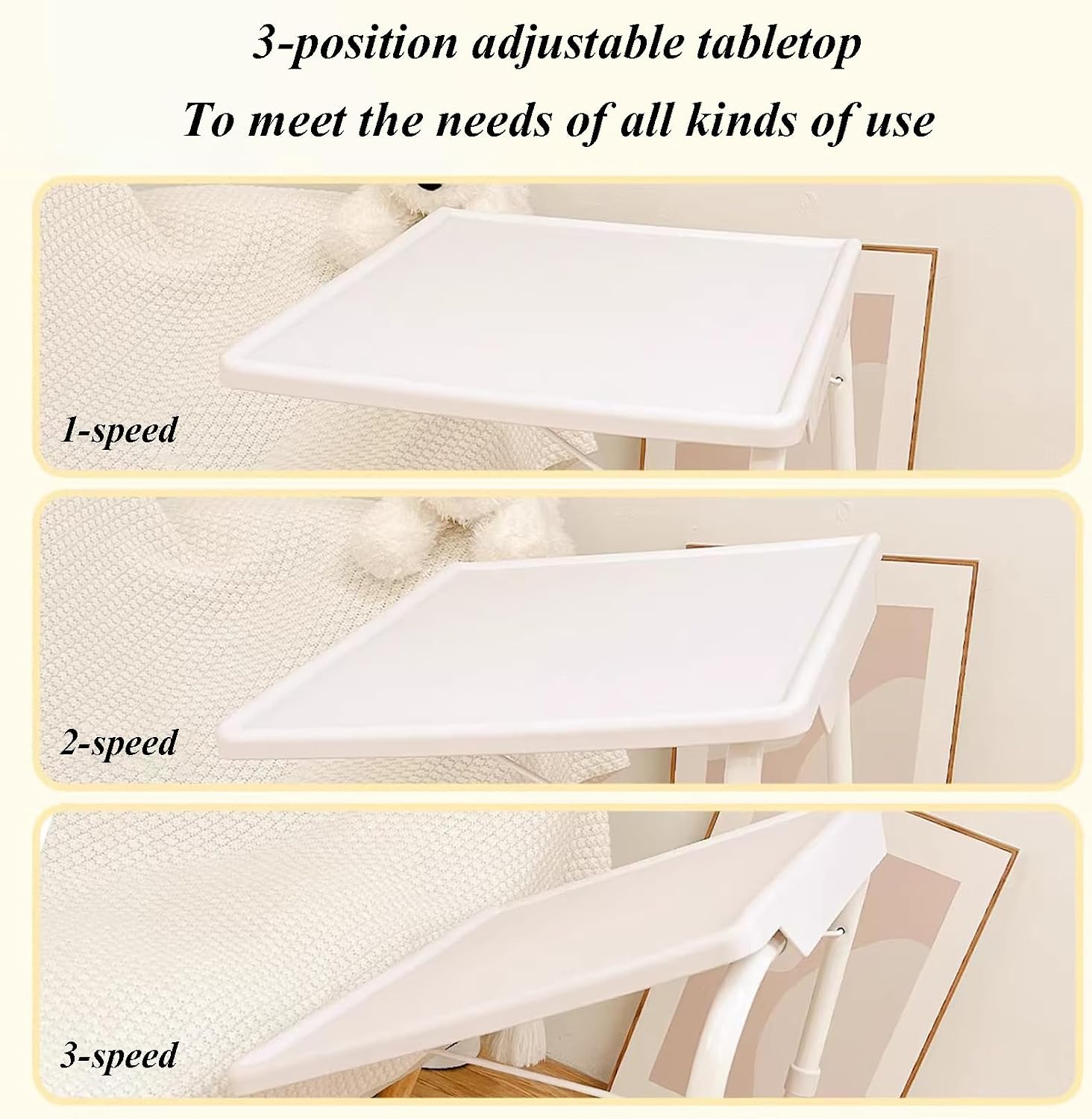 White Overbed Table - Height Adjustable, Tilt Feature, Portable Over Hospital Bed Tray - Lightweight Chair/Bed Table for Elderly, Use for Meals - for Home Use or Medical
