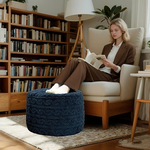 Miniatura 93 de Asuprui Puf otomano de relleno, puf de suelo, reposapiés redondo de 20 x 12 pulgadas, puf de piso, silla plegable de almacenamiento para sala de Puf