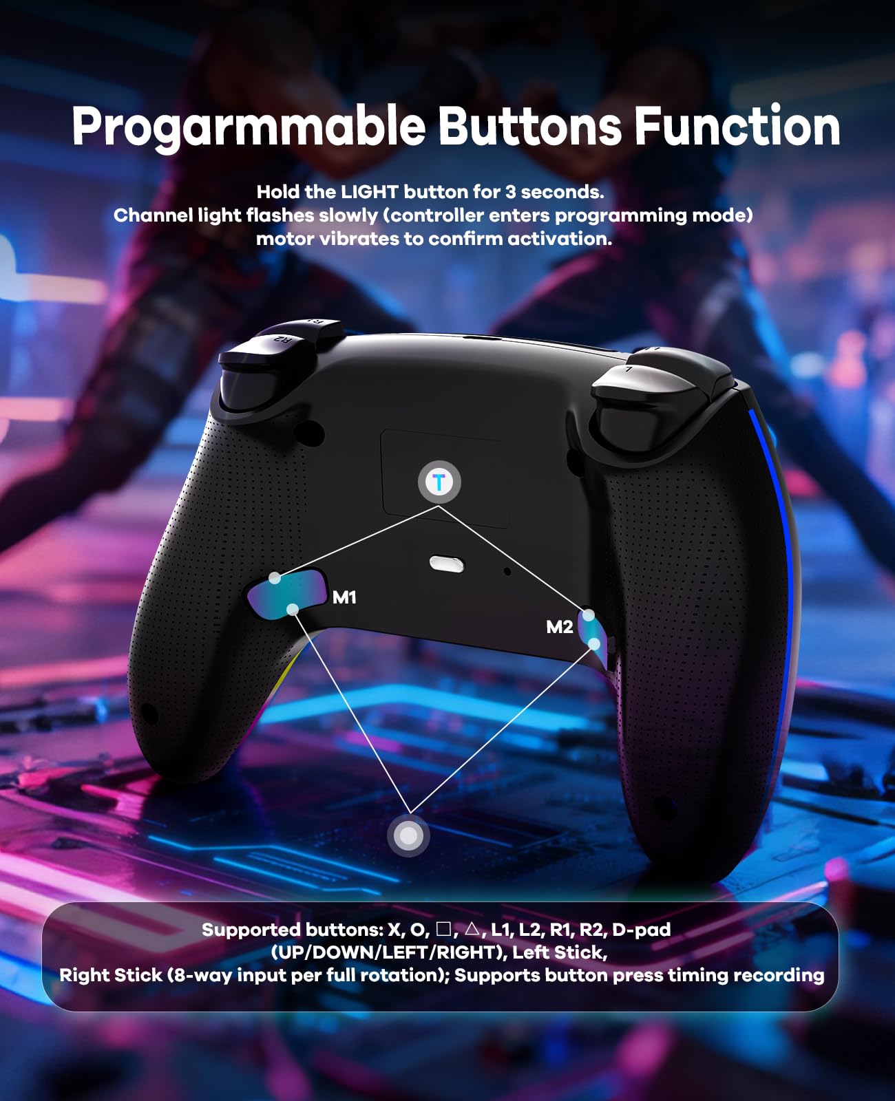 QIVORO Wireless Controller for PS-5/Pro/PC/Steam Deck/Mac/iOS/Android, Gamepad with Hall Effect Joystick, Dual Vibration, Turbo, Programmable Buttons (7 RGB Lighting, Touchpad, 1500mAh Battery) — view 7