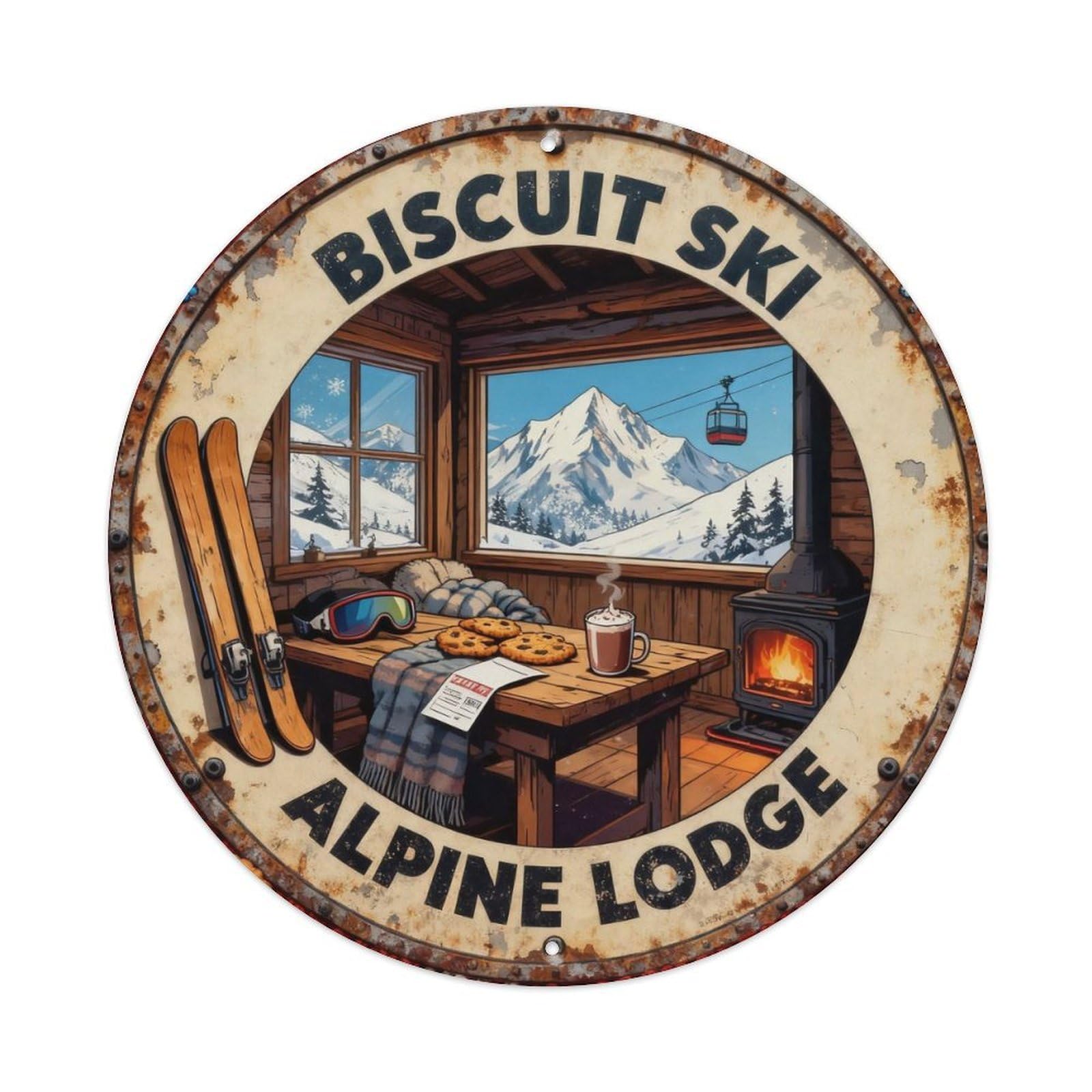 Biscuit Ski Sign Metal Tin Sign Plaque