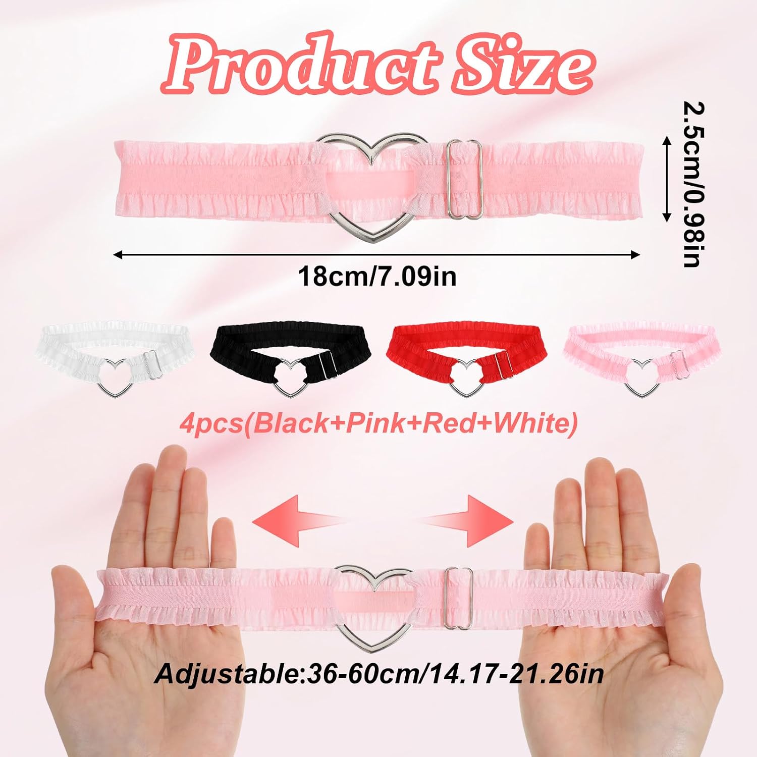 4 Pcs Garter Belt Red Pink White Black Adjustable Heart Lace Thigh Garter for Women Elastic Leg Garters Belt, Non-Slip Thigh Strap for Wedding Bride Parties
