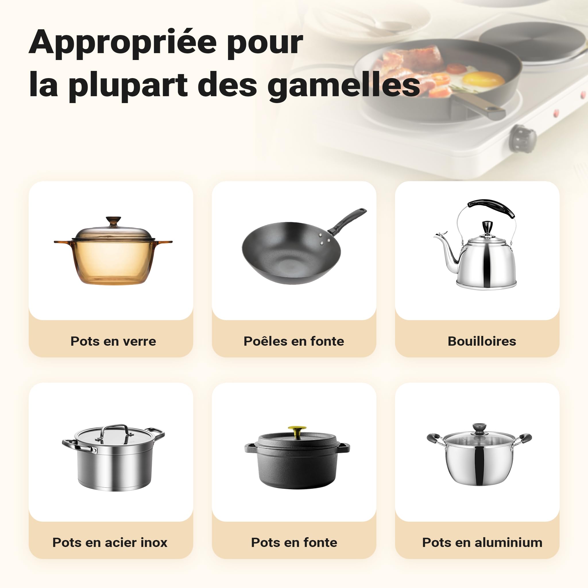 Wiltec Double plaque chauffante 2000 W, 460 x 240 x 55 mm, Ø 15,5 cm/plaque, plaque de cuisson camping, cuisinière électrique, réchaud