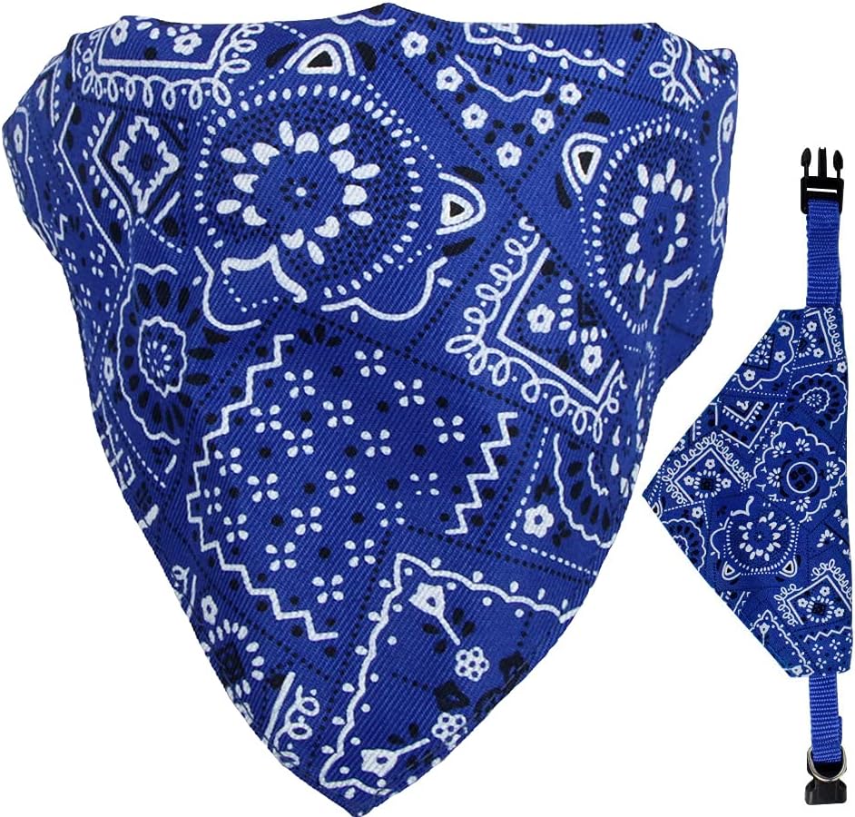 Bufanda Triangular de Perro, Hillylolly Bandana de Perro, Baberos para Mascotas, Pañuelo Baberos para Perros, Collar de Bandana para Perros, Ajustable, Retirable, Azul con Estampado (L: 33-53 CM)
