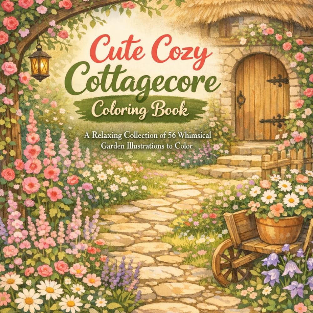 Cute Cozy Cottagecore Coloring Book: A Relaxing Collection Of 56 Whimsical Garden Illustrations To Color