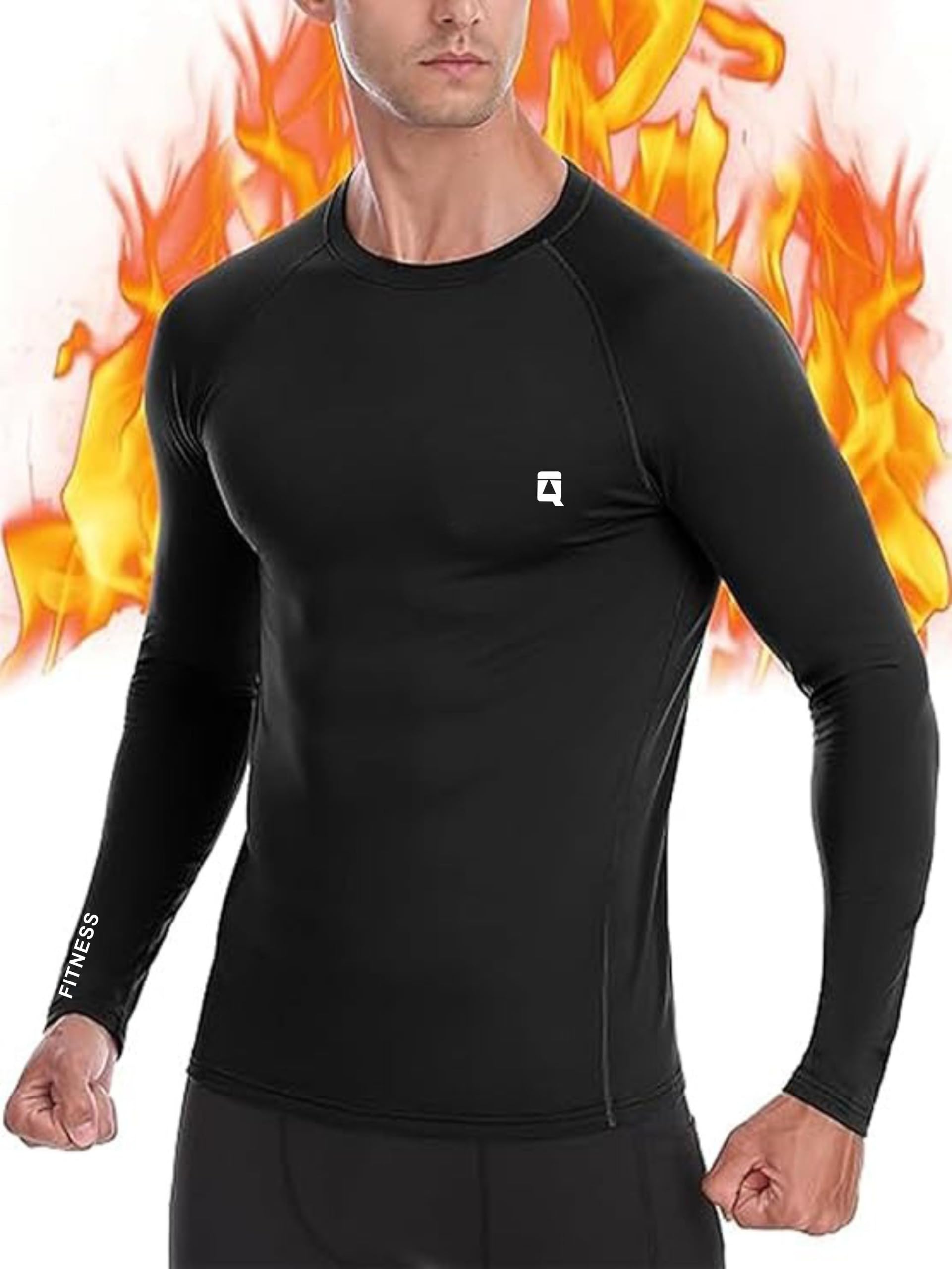 quada Mens Thermal Compression Shirts, Warm Long Sleeve Round Neck Tops Athletic Base Layer for Running Cold Weather Undershirt-picture-13