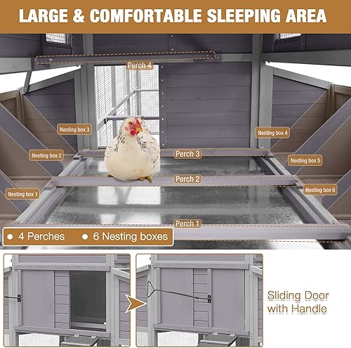 Miniatura 3 de Gallinero súper grande, gallinero en el patio trasero con jaula para aves de corral al aire libre para 8-10 pollos, 5 áreas de acceso, gris, XXL