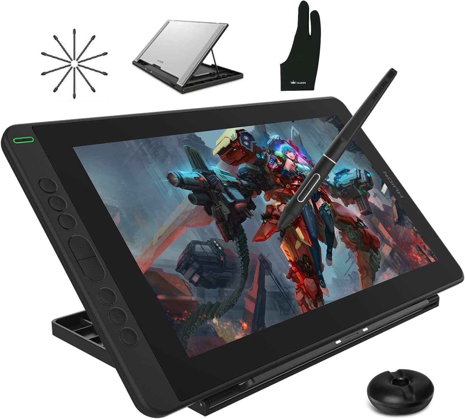 HUION 2020 Kamvas 13 Android Support Graphics Drawing Tablet Monitor with Full Laminated Screen Battery-Free Stylus 8192 Pressure Sensitivity Tilt 8 Express Keys Adjustable Stand-13.3inch, (Black)
