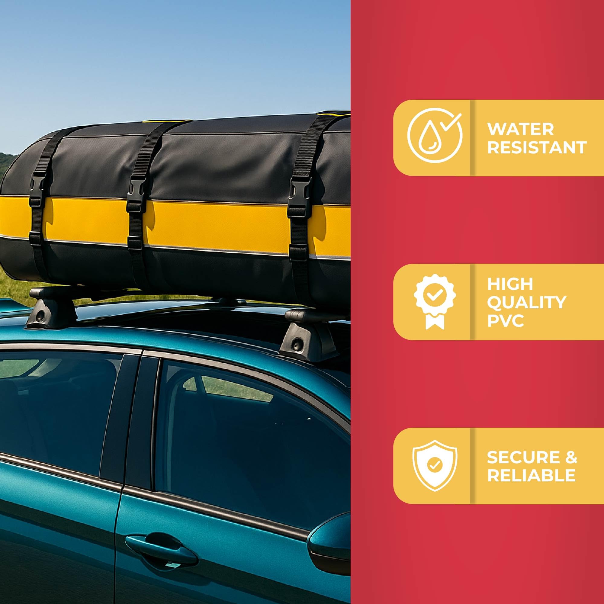 GADLANE Bolsa de Techo para Coche - 550L Cofre de Techo Impermeable para Coches con o sin Portaequipajes, Alfombrilla Antideslizante, 6 Correas Resistentes, Cerradura de Combinación (Amarillo)