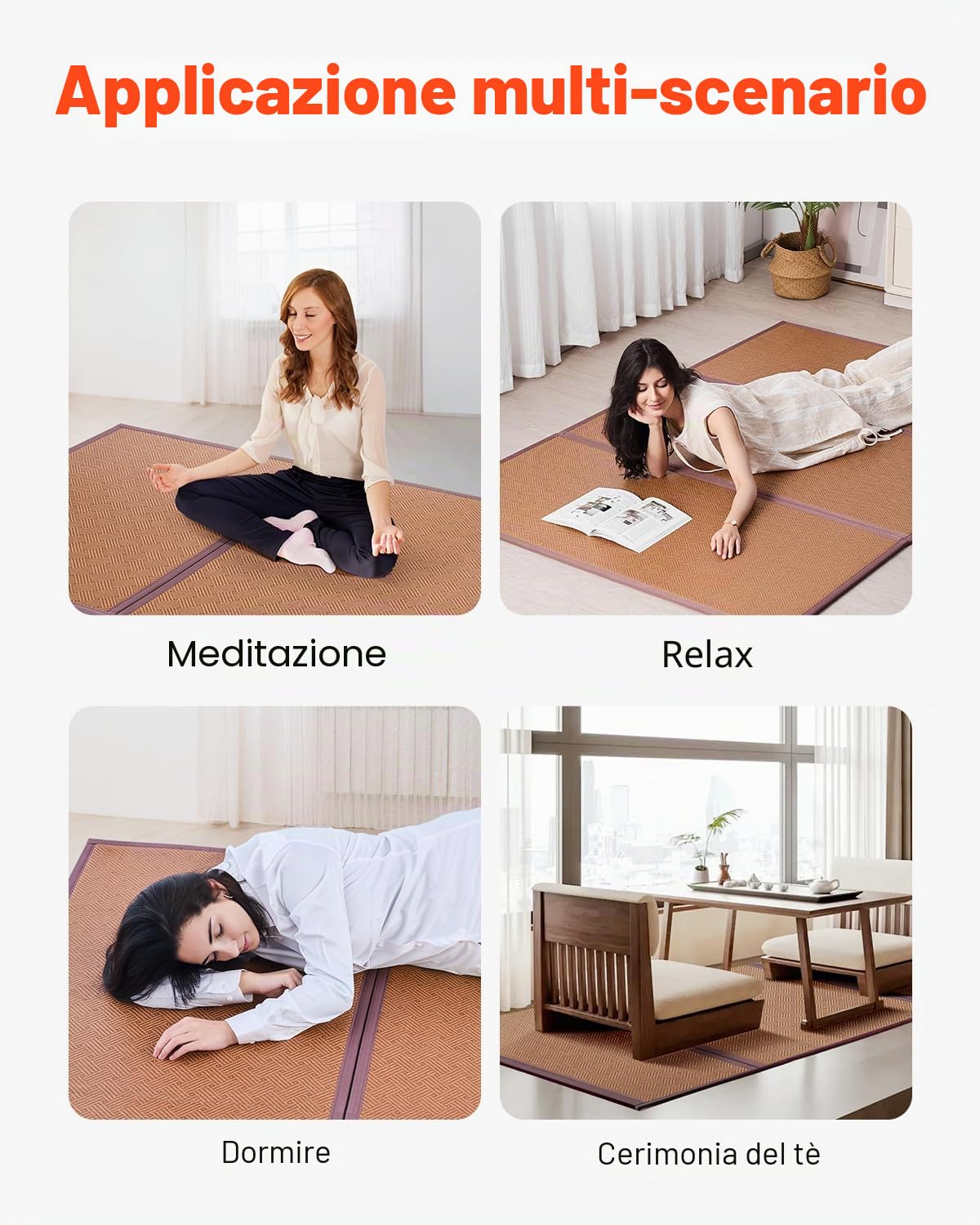 VEVOR Tappetino Tatami, Materasso Pieghevole in Rattan Naturale Intrecciato a Mano, Antiscivolo e Facile da Pulire, Tappetino Traspirante Estivo per Meditazione Yoga 2032 x 1397 x 13 mm