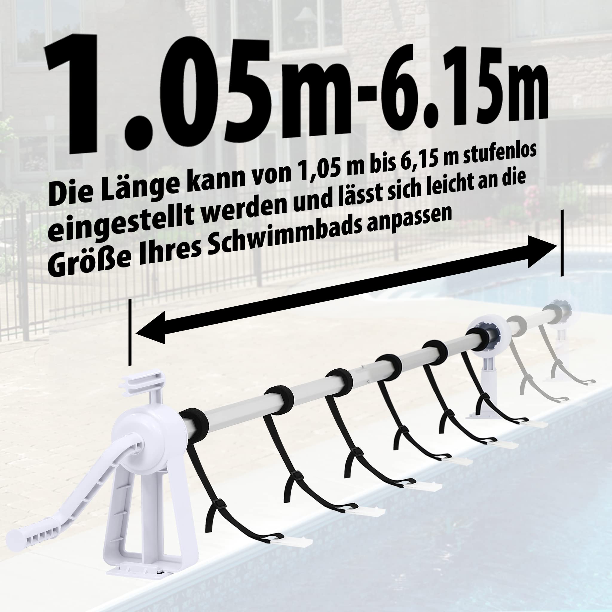 Aufun Pool Aufroller Premium 1,05-6,15 m, Mobiles Aufrollsystem für Poolplane & Abdeckung, fahrbar, witterungsbeständig