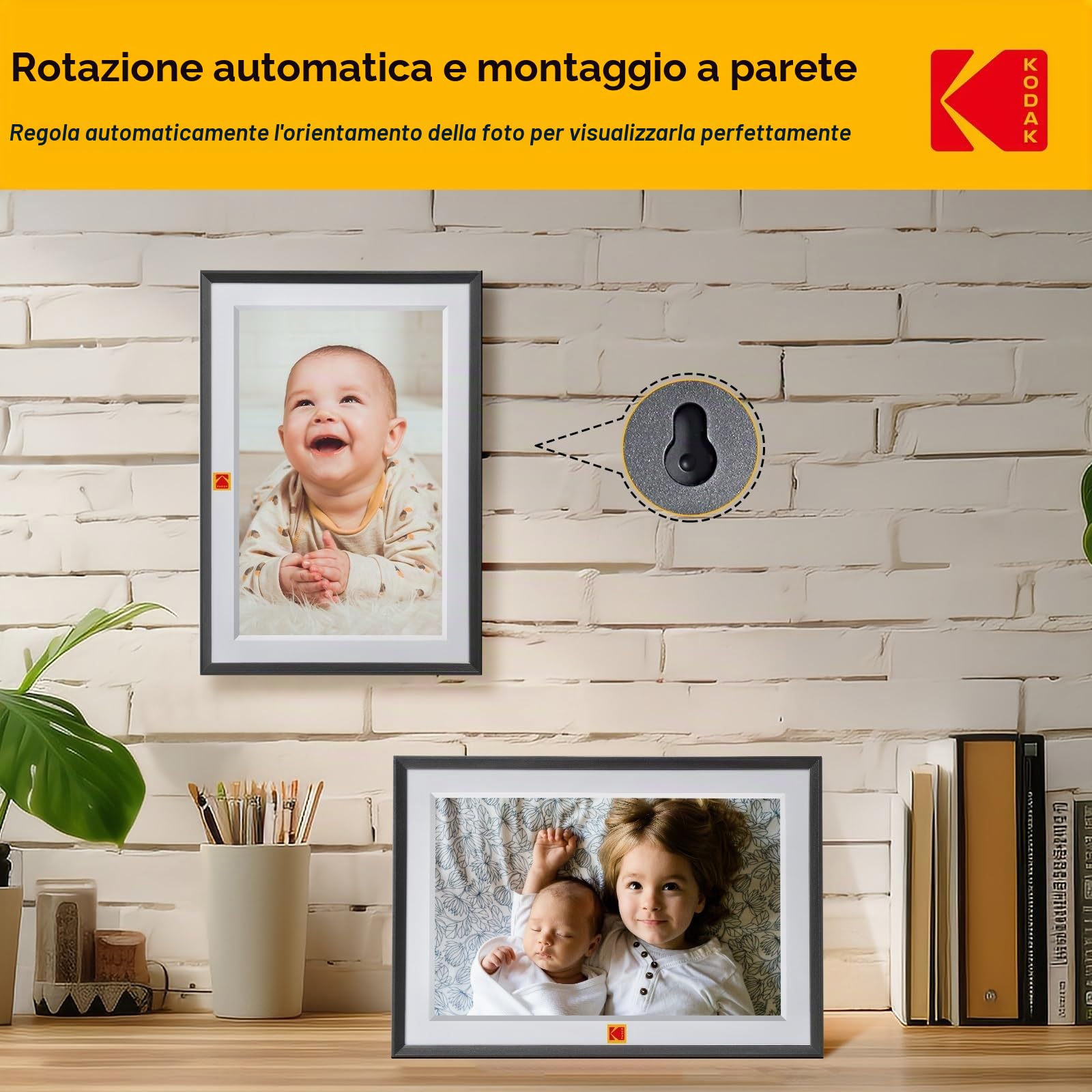 Cornice Digitale WiFi KODAK Cornice Foto Digitale 10 Pollici, HD IPS Touchscreen, Cornici Elettronica con 32GB di Memoria, Portafoto Digitale Condivisione di Foto Musica Video via APP, Auto-Rotazione