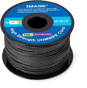 IMAGE Kevlar Cord 196ft Braided Throw Line Nylon Cord 1.8mm, 660LB High Strength, Low Stretch, Spliceable Arborist Rope for Tree Work, Hammock, Tarp, Tent, Camping Black, 196ft