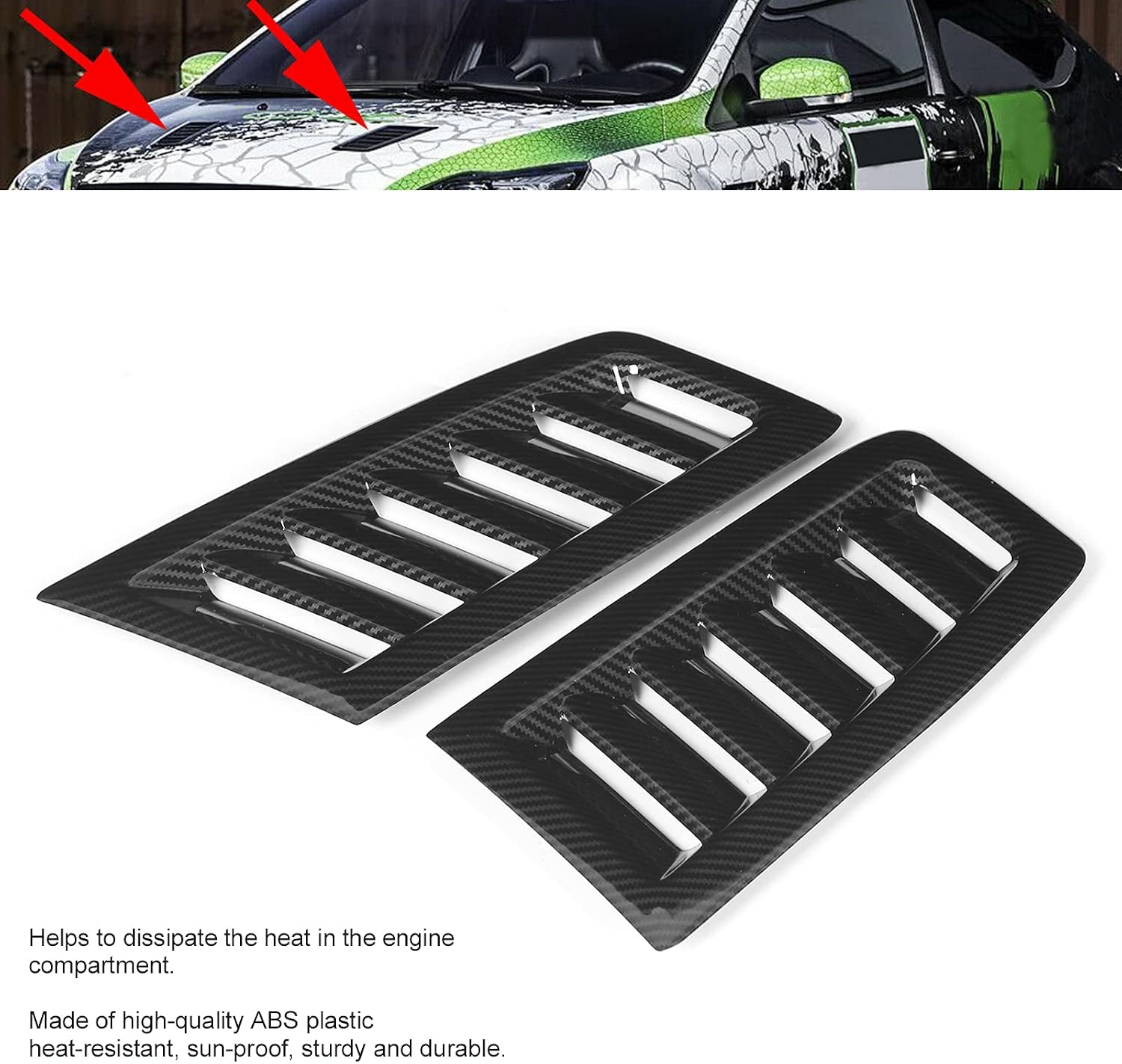 Universal Hood Air Vents, Pair of Front Bonnet Vents Hood Air Outlet Replacement for Focus RS MK2 Style (Fiber Style)