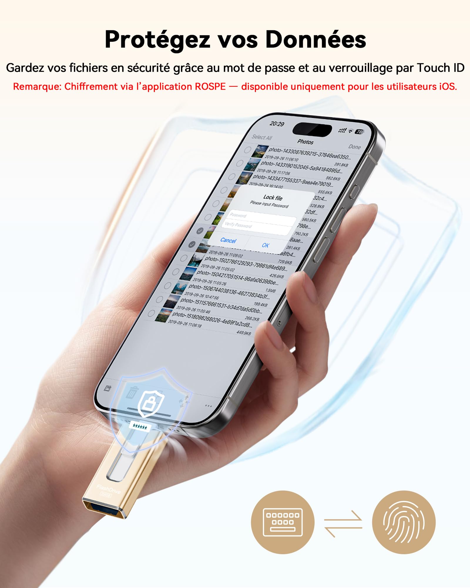 SUDEHO Chiavetta USB-C da 256 GB, chiavetta USB per iPhone, MFi certificata (oro) | Design 3 in 1 per iPhone, iPad, USB-C, Android e PC. Trasferimento ad alta velocità di foto, video e file.