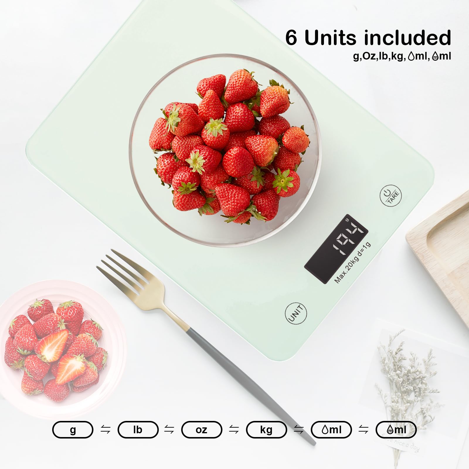 La báscula digital de alimentos de cocina puede proporcionar cocinar y pesar harina, frutas y café. Es una báscula digital electrónica inteligente que se puede conectar a una aplicación