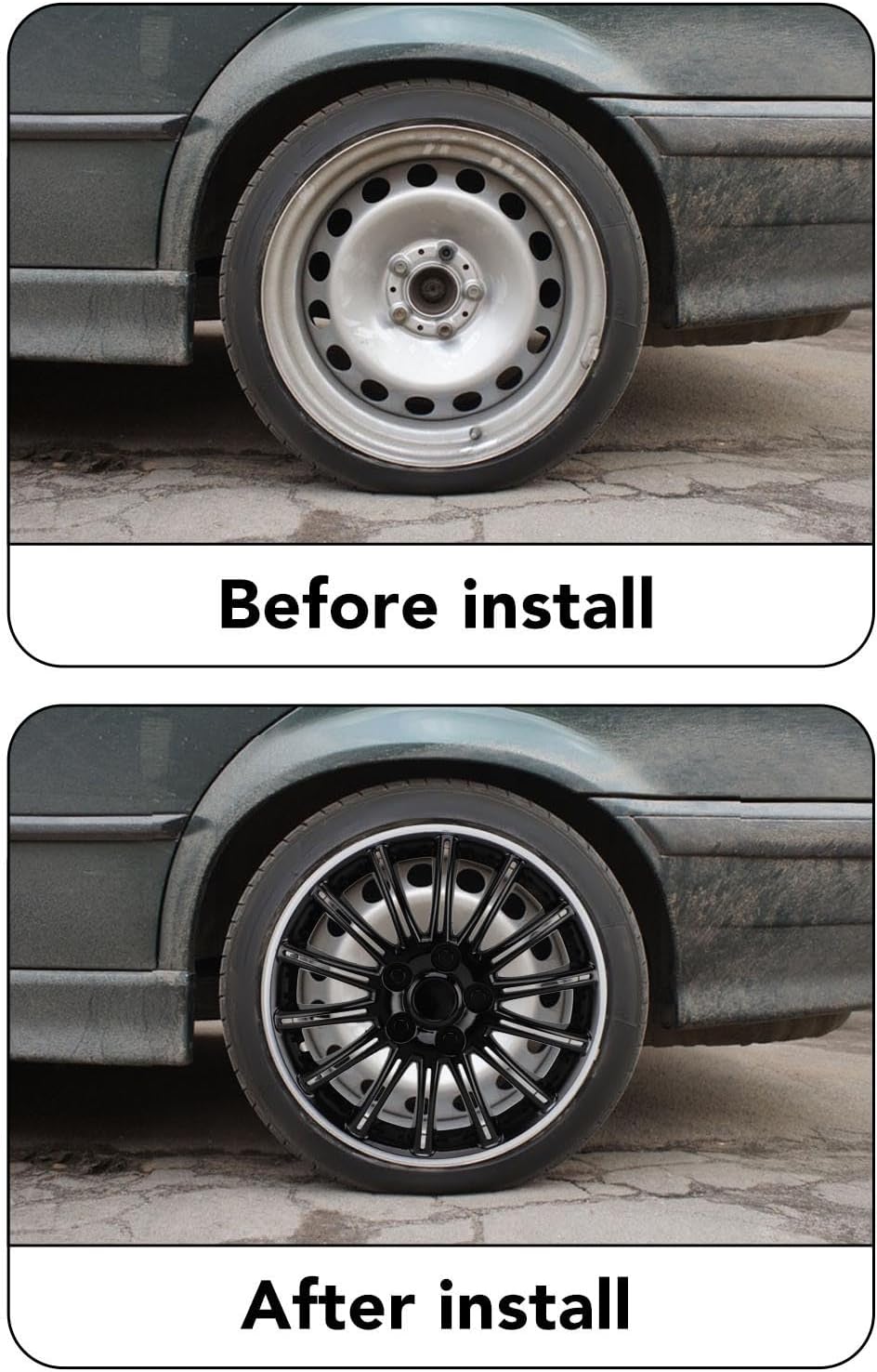 13 Inch 4Pcs Black and White Stylish Sturdy Wheel Skin Covers and Rim Covers for Trucks