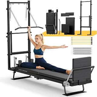 Pilates Reformer Machine with Tower, 93" Foldable, Jumpboard & Wire Springs