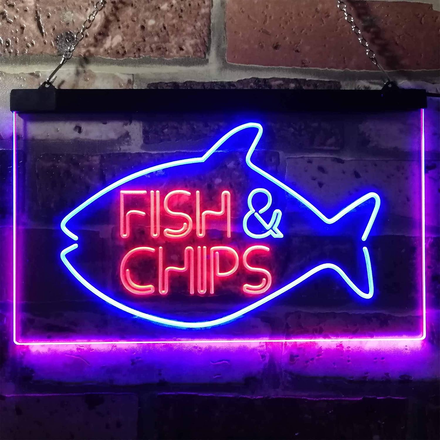 ADVPRO Fish & Chips Fast Food Open Display Dual Color LED Neon Sign Blue & Red 24" x 16" st6s64-i3155-br