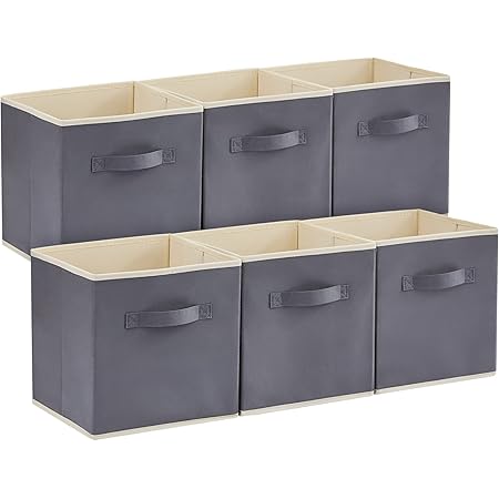 Lifewit 6 Stück 18L Faltbare Aufbewahrungswürfel, Mittel dekorative Aufbewahrungsboxen aus Stoff mit Griffen zur Organisation von Regalen Schränken, 26,5 x 26,5 x 28 cm, Grau