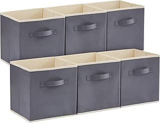 Lifewit Collapsible Storage Cubes 11 Inch Foldable Fabric Bins Multi-color Organizers Decorative Organizing Baskets for Shelves for Closet, Utility Room, Storage Room Set of 6 Grey