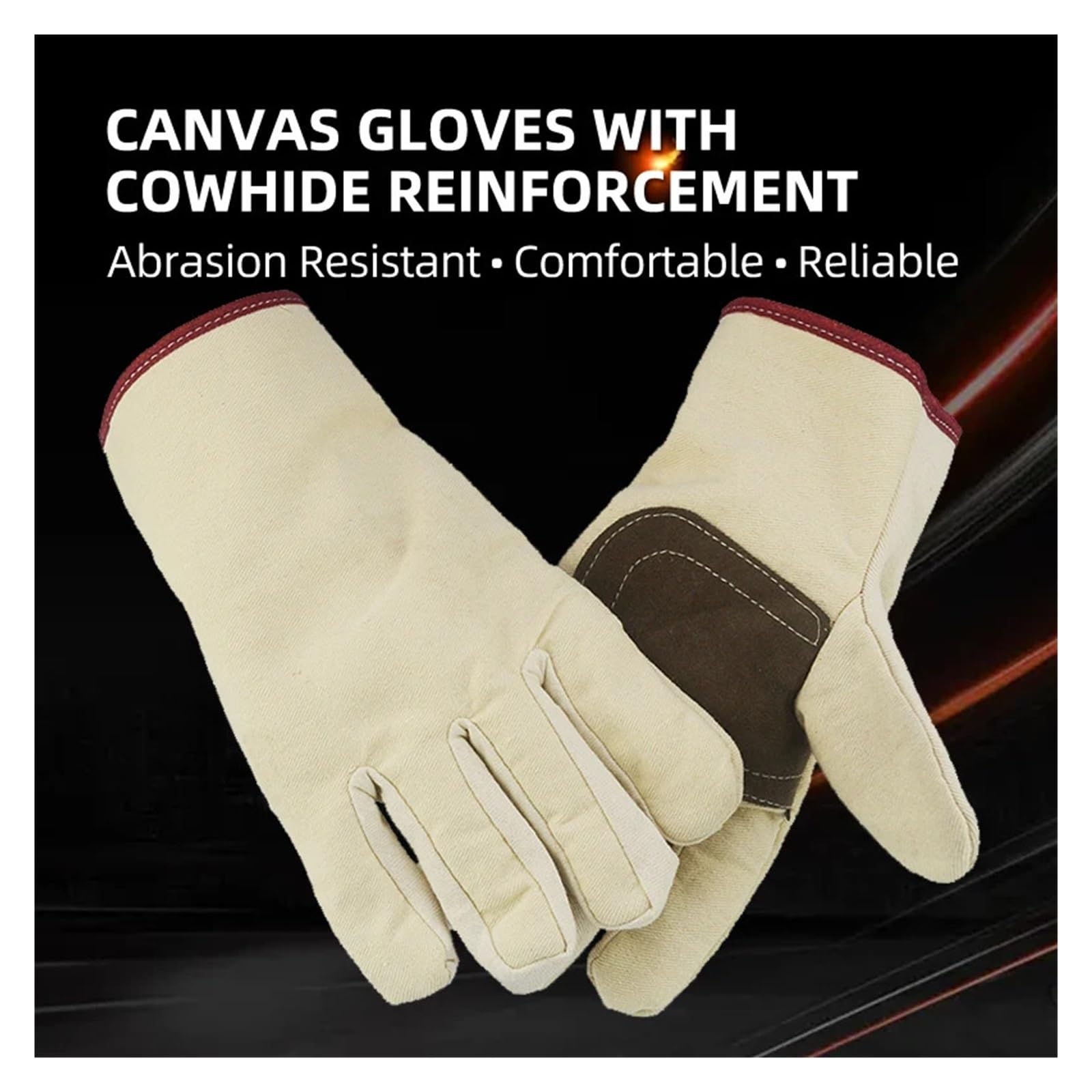 10 Pairs Canvas Welding Safety Work Gloves w/Palm Cowhide Reinforcement Thickened Liner Wear-Resistant & Anti-Slip