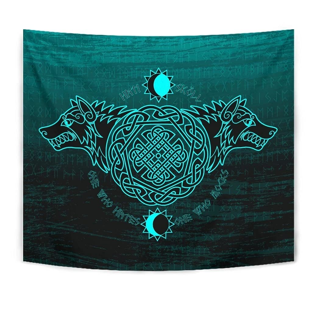 Tapisserie loup viking mythologie nordique grand format tissu noir YABEME