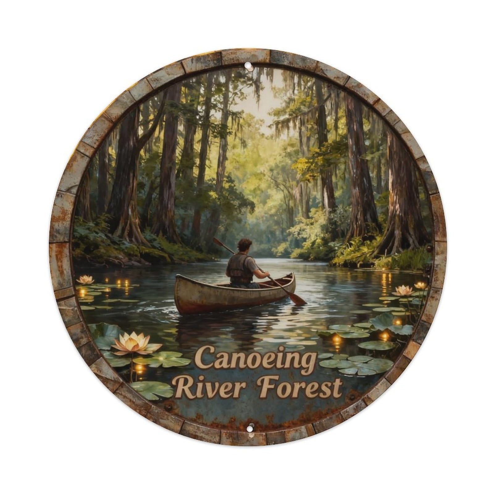 Canoeing River Forest Metal Tin Sign Plaque