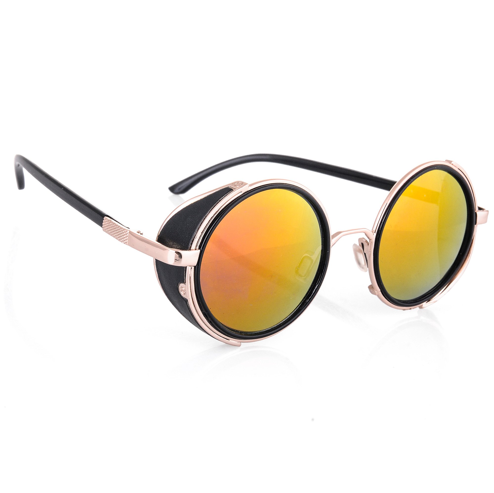 Morefaz Men's Rainbow Mirror Lens Steampunk Sunglasses Mirrored 50S Round Glasses Cyber Goggles Vintage Retro Hippy Style Wo's Original Mirror Lens Mfaz Ltd (Rainbow Mirror Lens)
