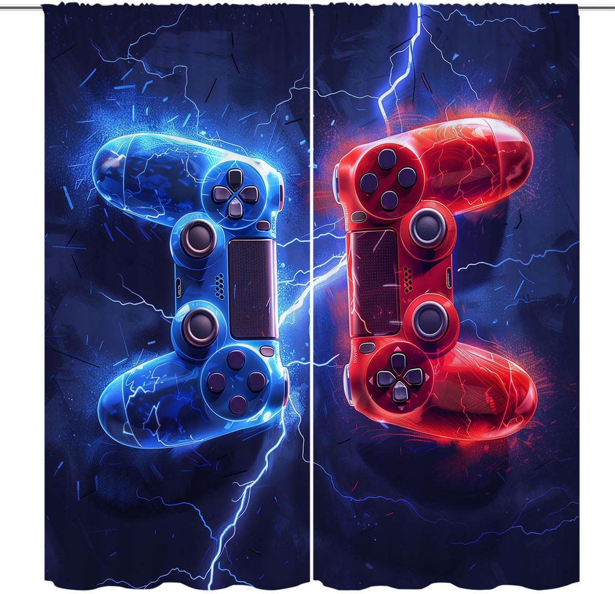 Modern Gamer Window Curtains for Kid Girls Boys Bedroom, Video Games Red and Blue Gamepad Rod Pocket Darkening Thermal Insulated Window Drapes for Bedroom Living Room, W42xL45 Inch Decor