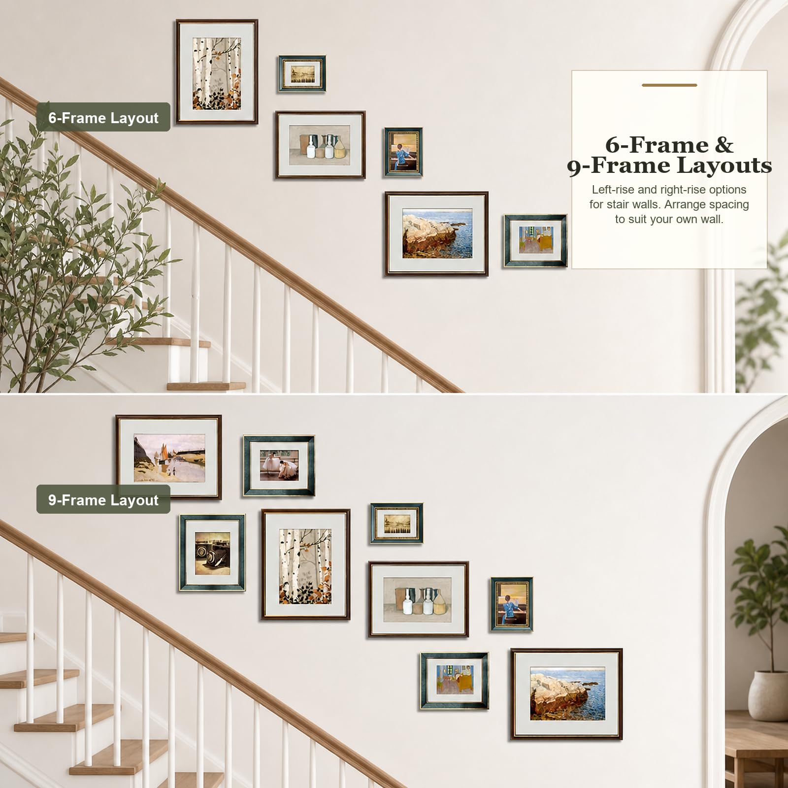 Dekoracja schodów Ściana Zdjęcia Kombinowane Kolaż Ramki Ścienne Zestaw Galerii Ściennej,Multi Photo Frames Set Nordic Style Nadaje Się Do Zmiany Własnych Zdjęć Do Powieszenia lub