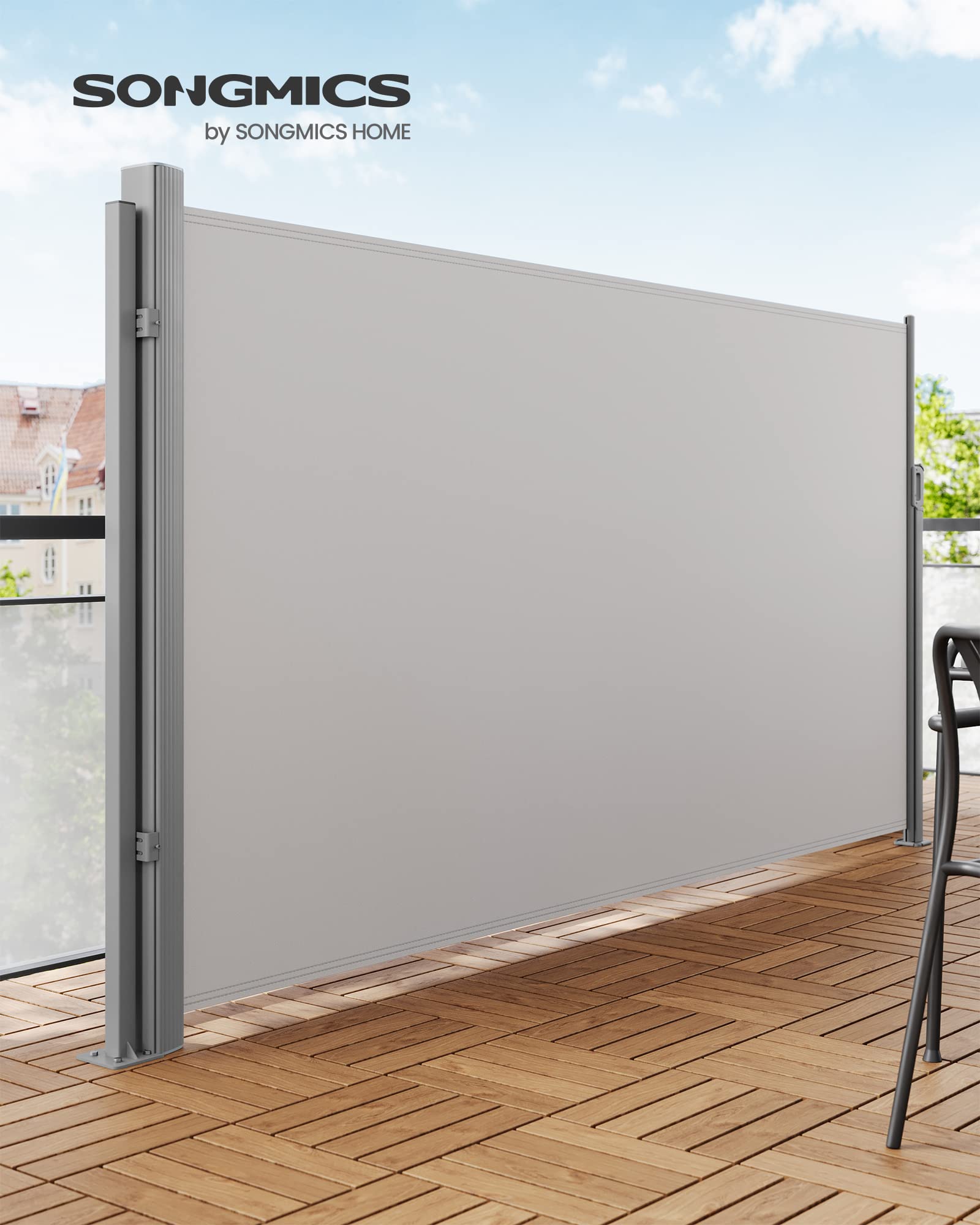 SONGMICS Poteau pour Caisson de Store, Barre de Support, pour ne Pas Monter au Mur, Compatible avec Stores Latéraux Simples en Aluminium, Gris GSA002