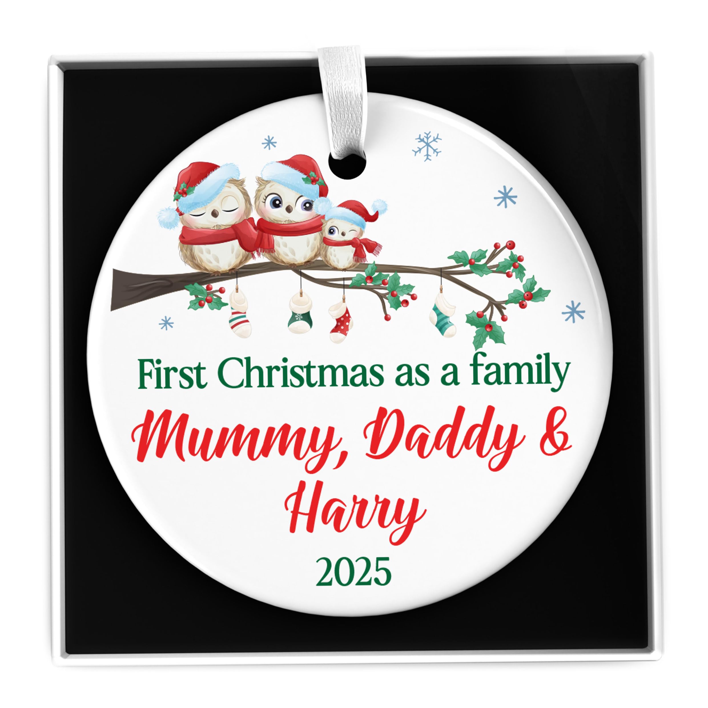 Personalised First Christmas As A Family Decoration, Custom 1st Xmas Mummy and Daddy Ornament, Baby's First Christmas Bauble With Gift Box