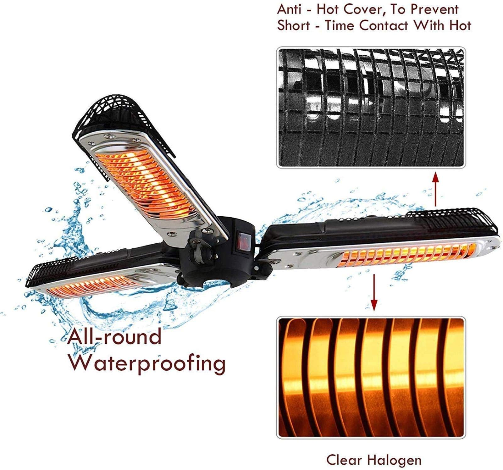 Electric Patio Umbrella Heater, Folding Outdoor Electric Infrared Space Heater with 3 Heating Panels for Pergola Or Gazebo Parasol 1500W Fan Heater,Black : Patio, Lawn & Garden