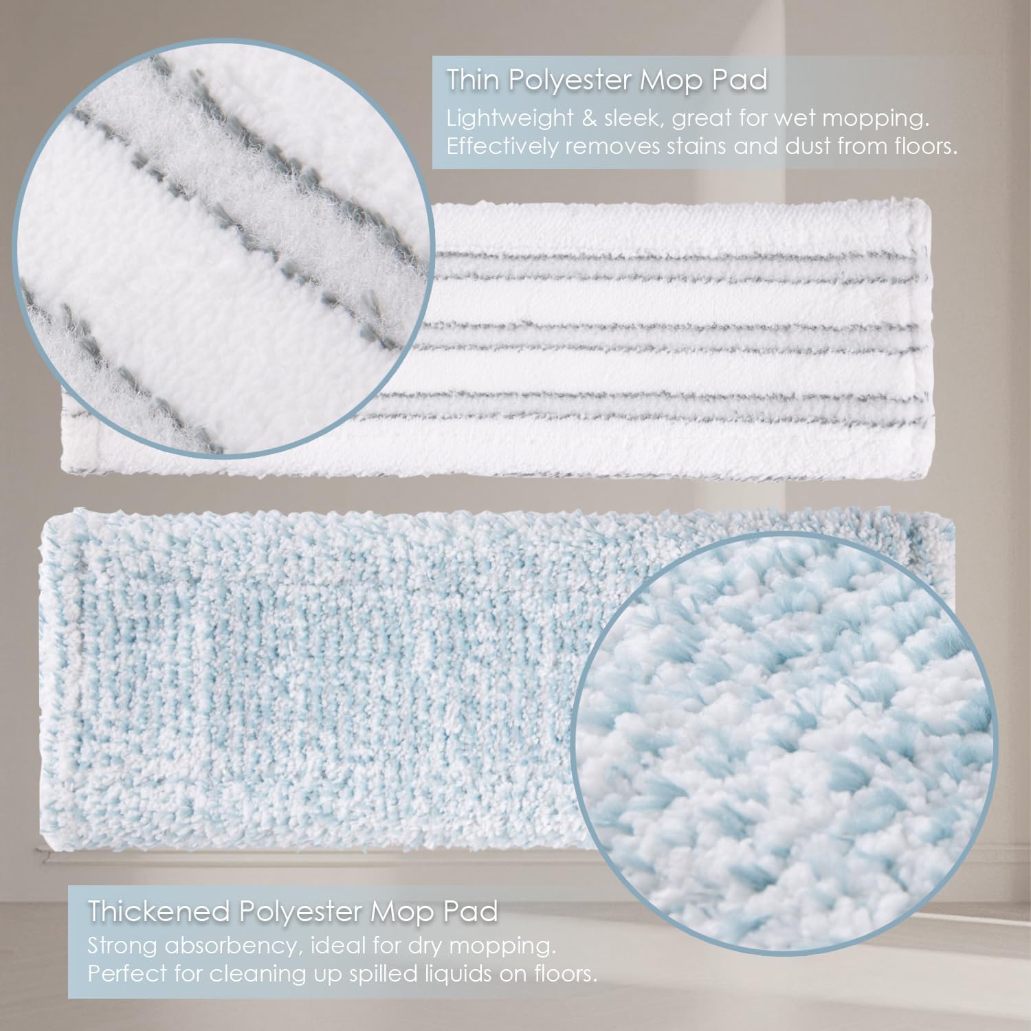 Homilifibra Dust Mop for Floor Cleaning,Magnetic Floor Flat Mop with 2 Washable Pads -Extendable 64‘’ Iron Handle for Hardwood Tile Marble Laminate Floors,Blue&Gray