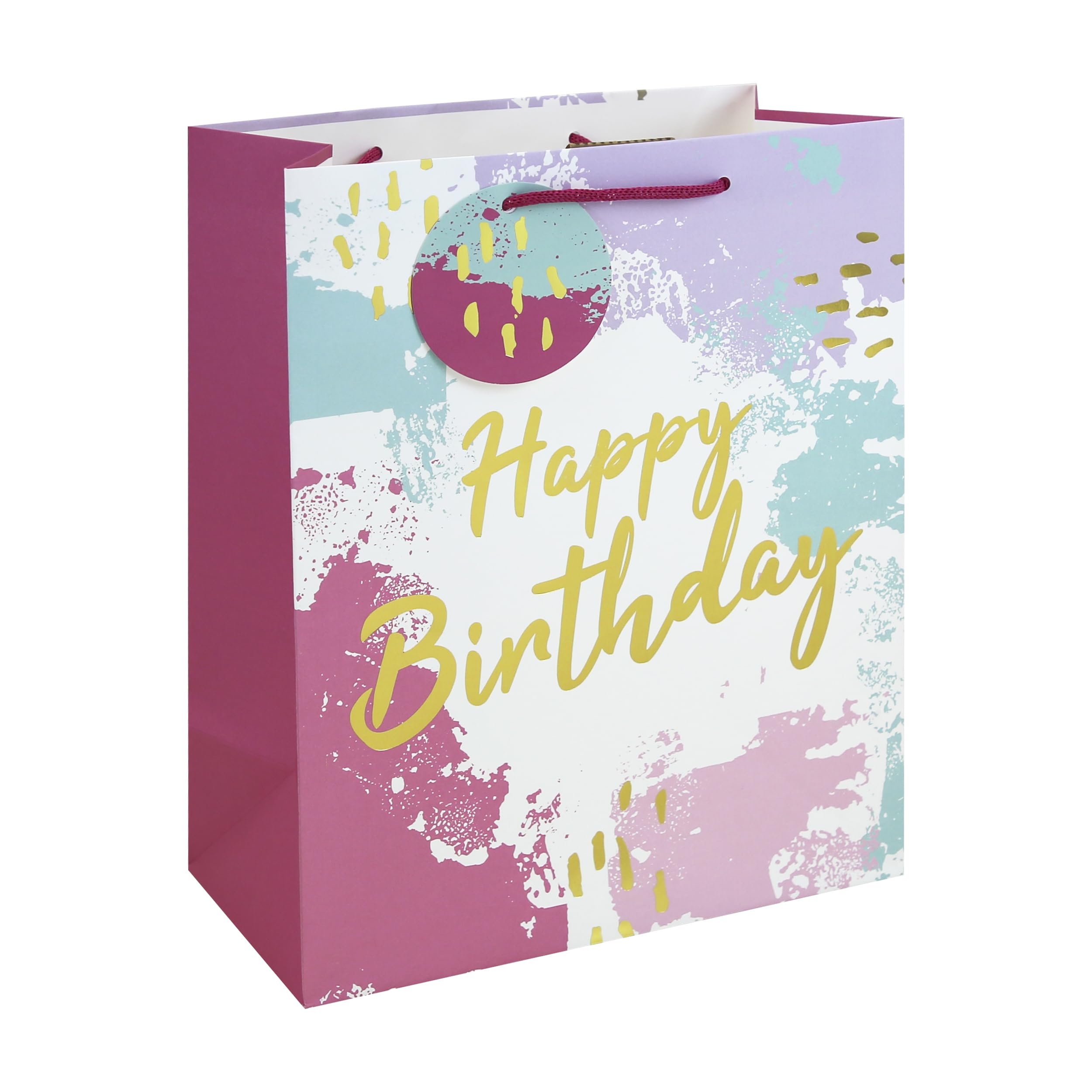 Eurowrap Pink Abstract Happy Birthday Large Gift Bags Pack of 3 – Pink Present Bags with Foil Finish, White Kraft Paper & Paper Woven Handles – Birthday Gift Packaging for Girls & Women