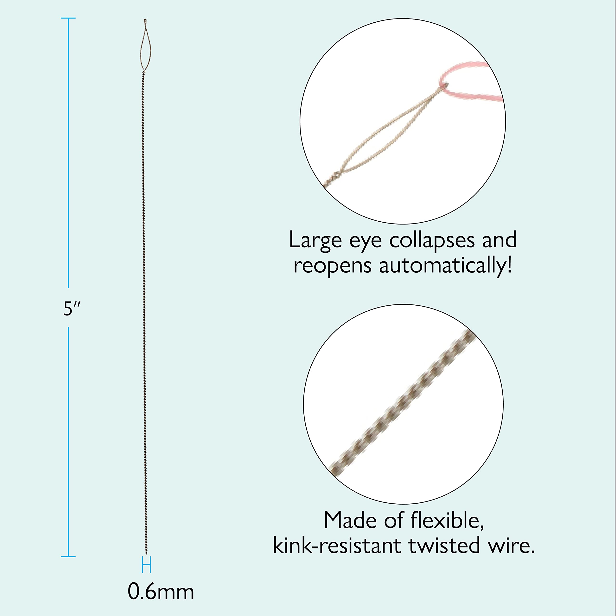 The Beadsmith Basic Elements Składane igły do oczu, długość 15 cm, elastyczny, skręcony drut, duże oko, łatwe do nawlekania, 4 bardzo ciężkie igły
