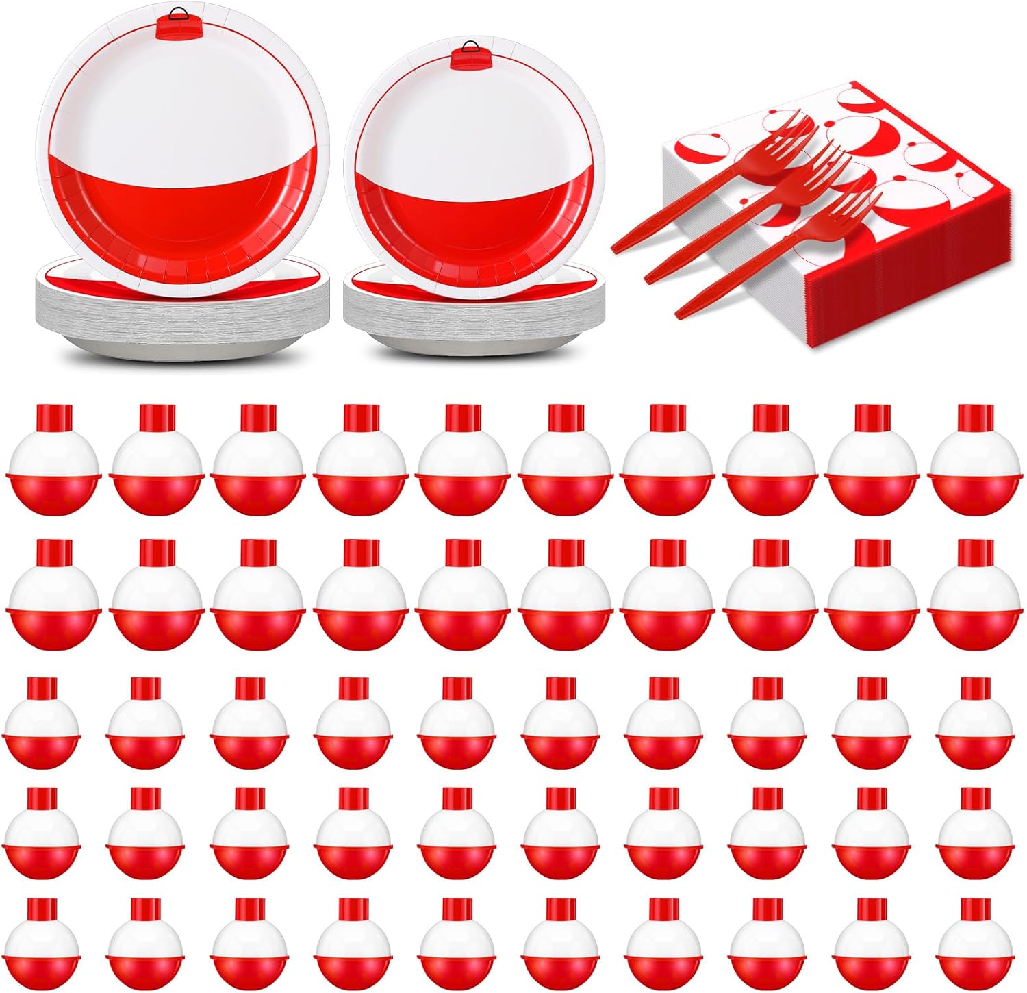 Yungyan 146 Pcs Fishing Birthday Party Decorations Tableware Set Serves 24 Guests, Gone Fishing Party Supplies Ofishally One Birthday Decorations Incluede Plates Napkins Forks & Fish Floats