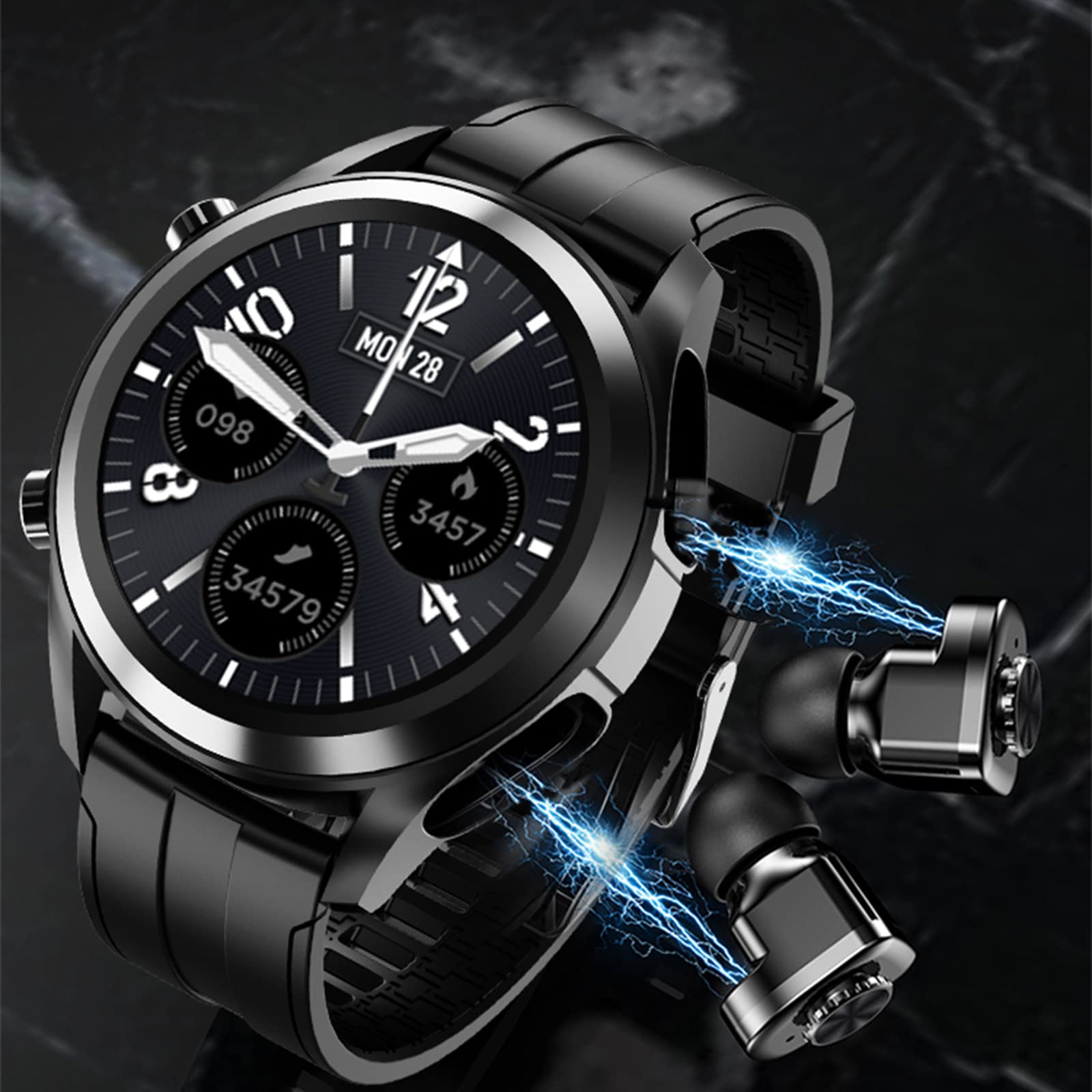 Słuchawki Bluetooth Smart Watch Full Touch, dla mężczyzn i kobiet. Sterowanie muzyką Smartwatch z pulsometrem do Android iOS. Monitorowanie tętna, monitorowanie ciśnienia krwi.