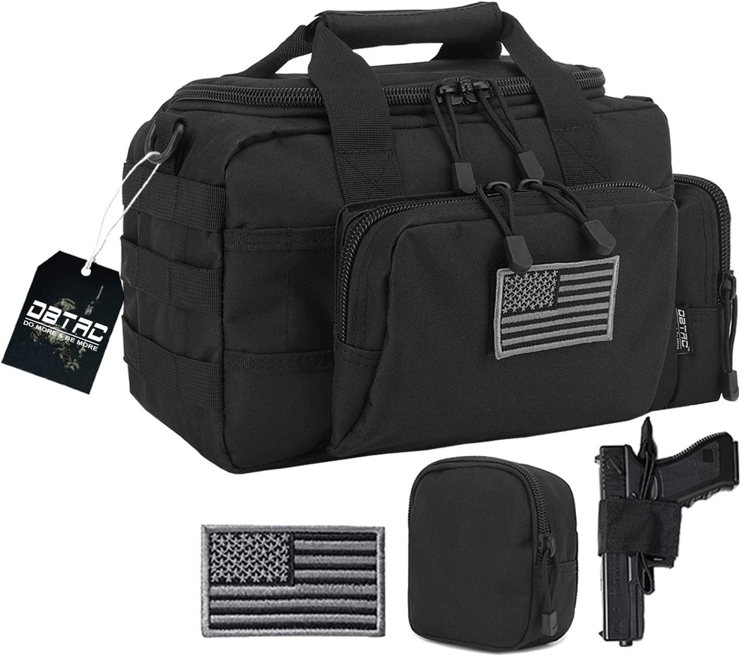 Gun Case Bag Small | Tactical 2-Pistol Bag Handgun Duffle Bag w/Lockable Zipper for Shooting Range Hunting Sports | US Flag Patch + MOLLE Pouch + Universal Holster Included