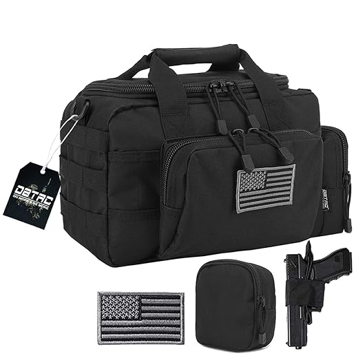 DBTAC DO MORE & BE MORE Gun Case Bag Small | Tactical 2-Pistol Bag Handgun Duffle Bag with Lockable Zipper for Shooting Range Outdoor Hunting | US Flag Patch + MOLLE Pouch + Universal Holster Included