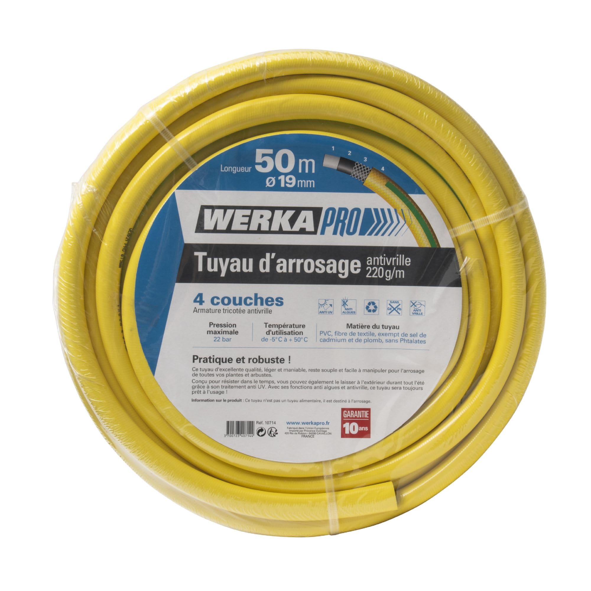 WERKA PRO Tuyau d'arrosage renforcé Ø19mm antivrille 220 g/m 50 m