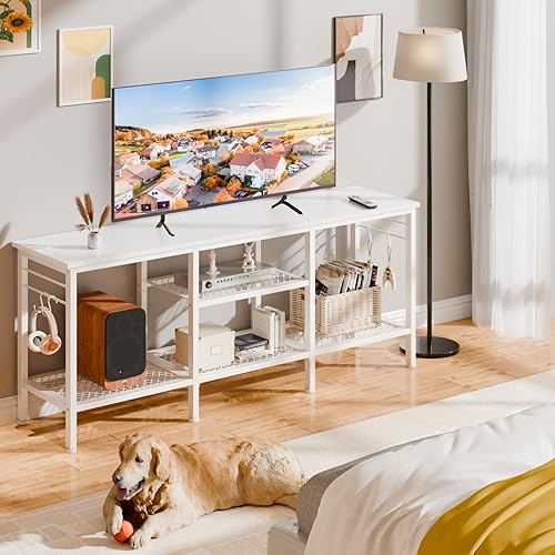 Miniatura 5 de Furologee - Soporte de TV para televisores de hasta 55 pulgadas, centro de entretenimiento con estantes de almacenamiento abiertos, mesa consola