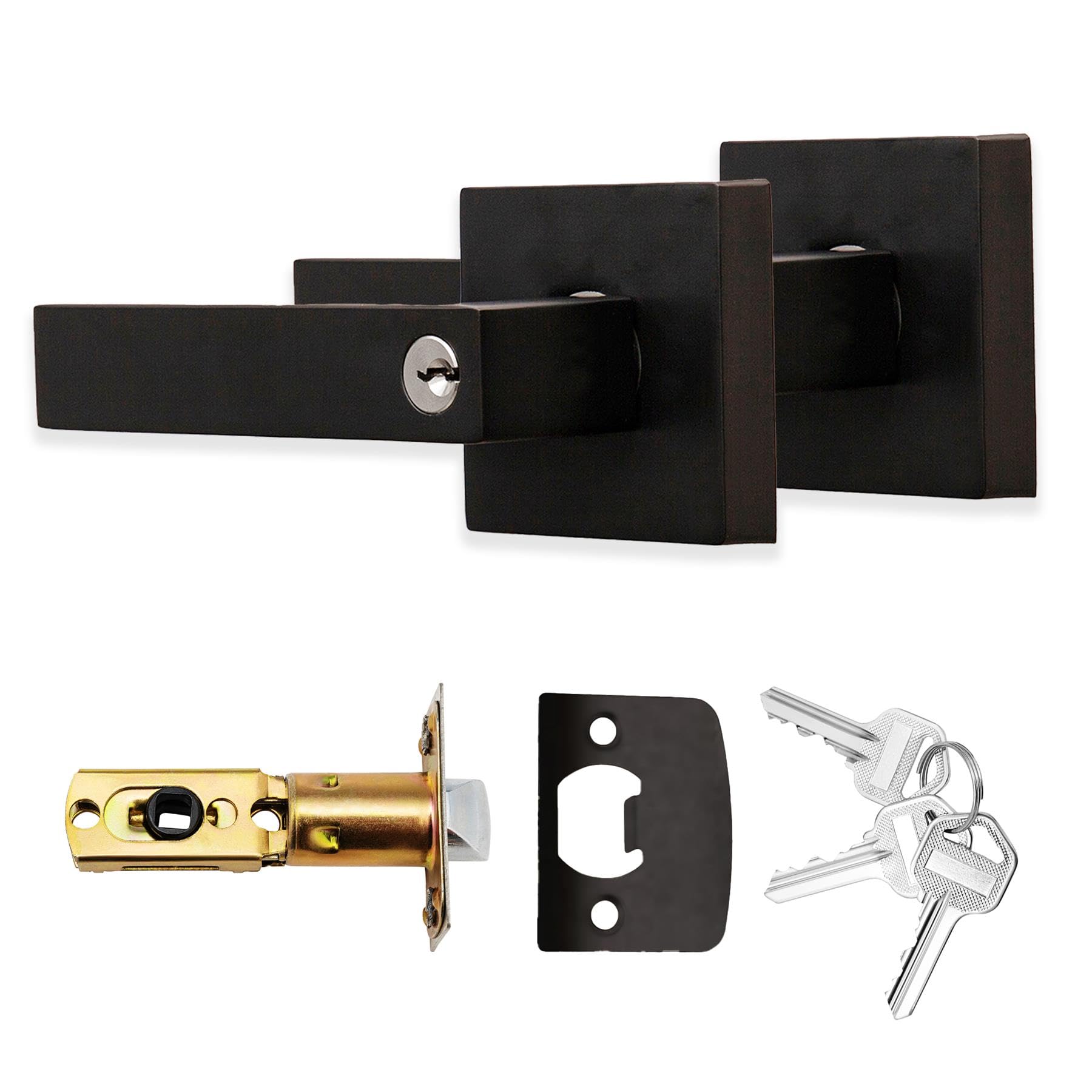 Xfort Matt Black Quad Entrance Knob Set Door Knob With Lock For Internal Wooden Doors, Complete Set With Tubular Latch And 3 Keys
