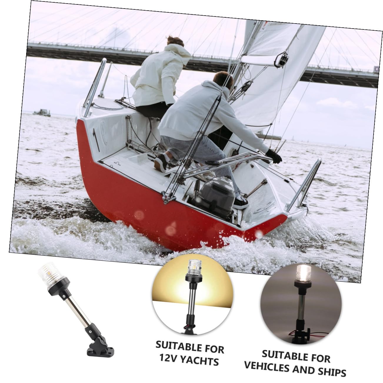 TOYANDONA LED Luce di Navigazione Barca 12vdc Bianca 360° 1 Pezzo | Flip-up Design 5w 2 Acrilico e Lega di Alluminio 4000-4500k per Yacht e Marine