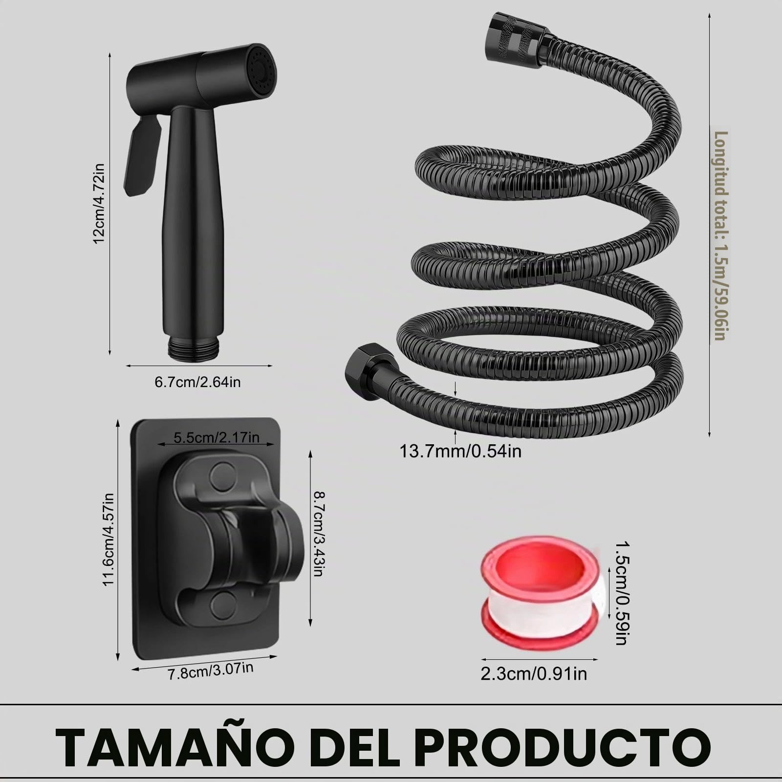 DEANKEJI 1,5 Metros Acero Inoxidable Grifo para WC-Conjunto, Negro Duchas Higienicas para WC con Manguera, Pulverizador de Bidé, Ducha Inodoro, para Baño, Cocina, Hotel