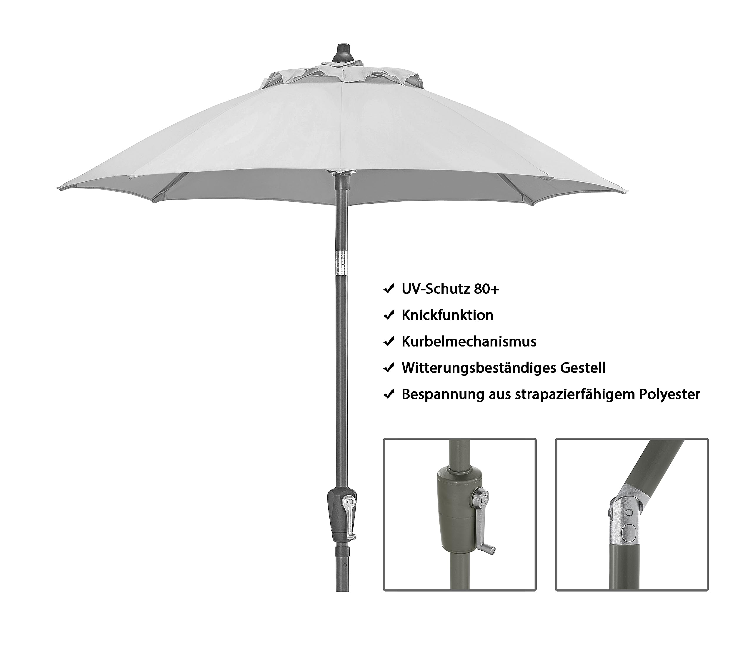 Dehner Vido parasol przeciwsłoneczny, Ø 150 cm, wysokość 221 cm, aluminium/poliester, jasnoszary