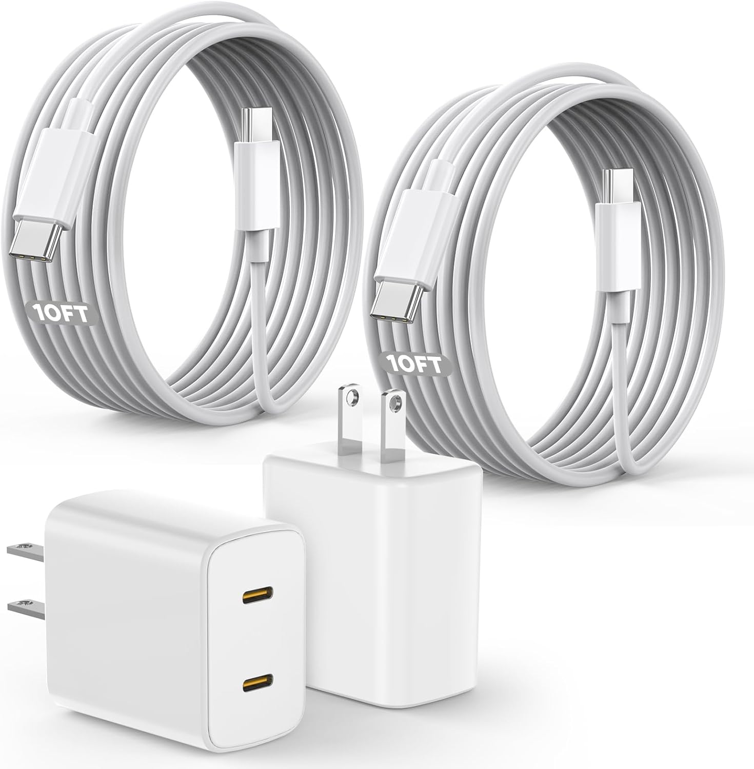 45W Apple 17 16 15 Fast USB C Charge Block, 2-Pack Apple Charger Plug & 10FT Long USB C Cable Cords,iPhone 17 Charger Fast Charging,Compatible with iPhone 17/16/15/Air/Pro/Pro Max/e/Plus/iPad/AirPods