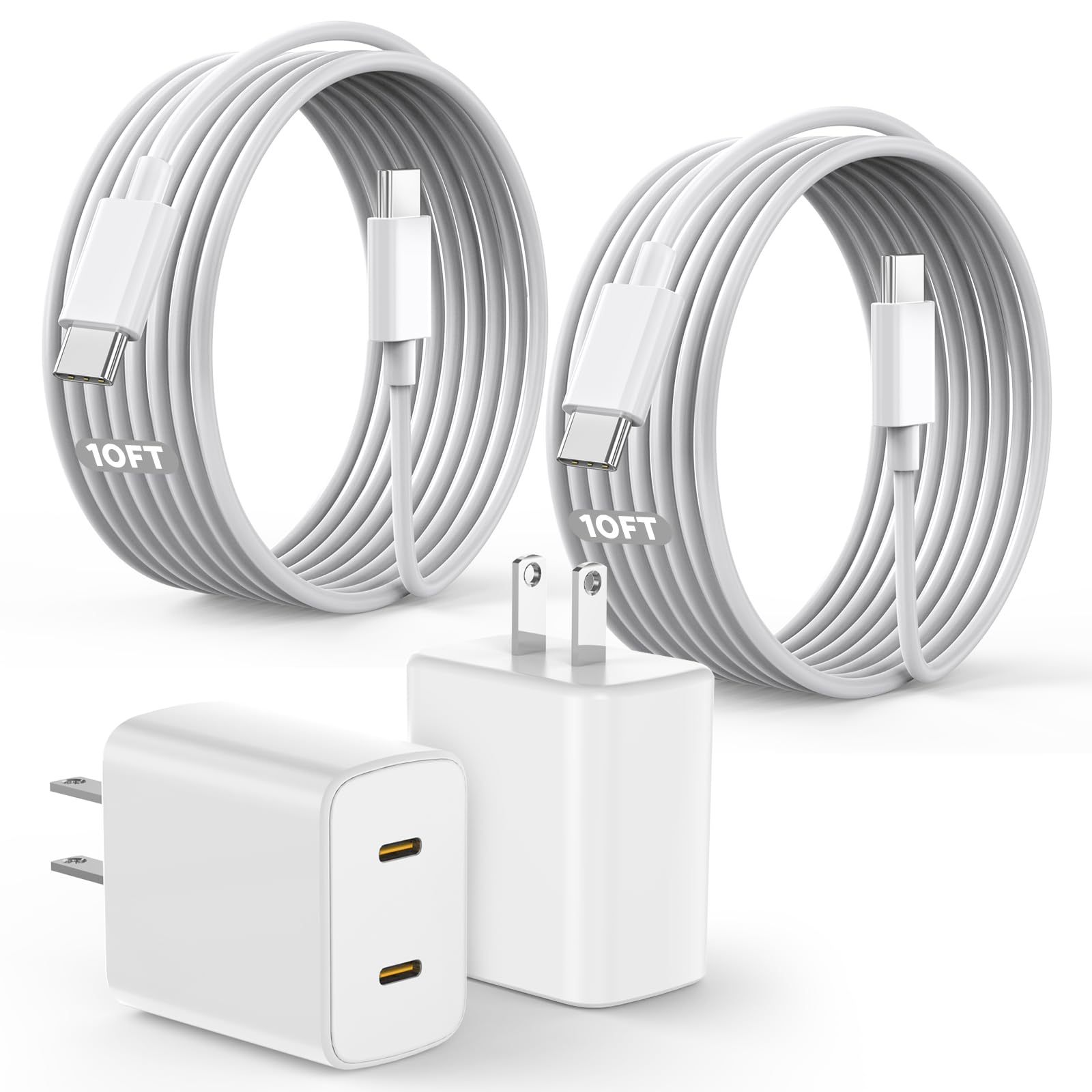 Blocco di ricarica rapida USB C da 45 W Apple 17 16 15, confezione da 2 spine per caricabatterie Apple e cavi USB C lunghi 3 m, ricarica rapida per iPhone 17, 16, 15, Air/Pro, Pro Max/e/Plus/iPad